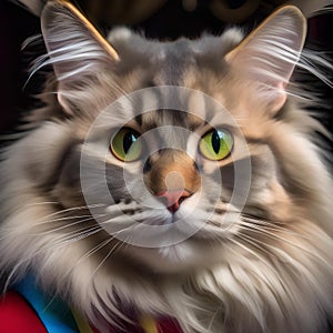 A Maine Coon cat as a cheerful clown, with a colorful wig and a red nose5