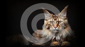 Maine coon cat with yellow eyes portrait close up. A beautiful domestic a Maine coon cat. Ai generated