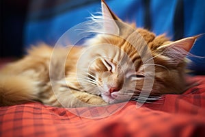 Maine Coon red kitten naps, a portrait of adorable tranquility