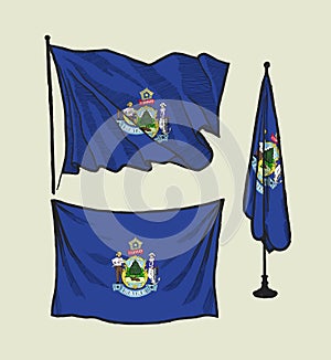 Maine flag set - flag on the wind, flag on the wall