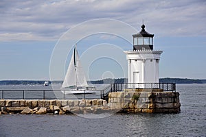 Maine Lighthouse Guides Sailboat on a Summer Day in Maine