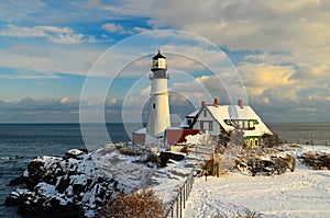 Maine Lighthouse in winter