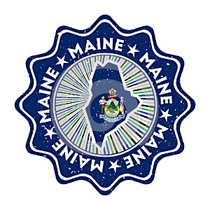 Maine round grunge stamp with us state map and.