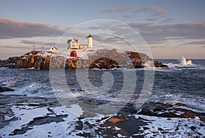 Maine's Nubble Lighthouse During Winter