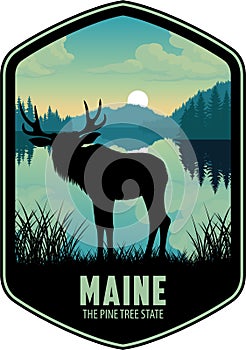 Maine vector label with moose in Katahdin Woods and Waters National Monument