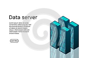 Mainframe, powered server, high technology concept, data center, cloud data storage isometric