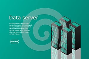 Mainframe, powered server, high technology concept, data center, cloud data storage isometric