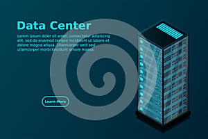 Mainframe, powered server, high technology concept, data center, cloud data storage isometric