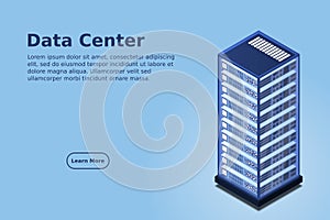 Mainframe, powered server, high technology concept, data center, cloud data storage isometric