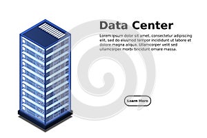 Mainframe, powered server, high technology concept, data center, cloud data storage isometric