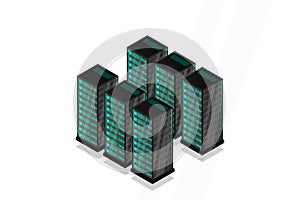 Mainframe, powered server, high technology concept, data center, cloud data storage isometric