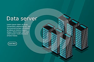 Mainframe, powered server, high technology concept, data center, cloud data storage isometric