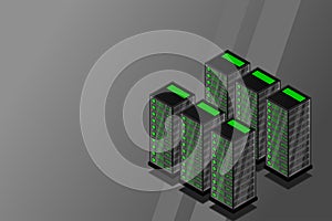 Mainframe, powered server, high technology concept, data center, cloud data storage isometric