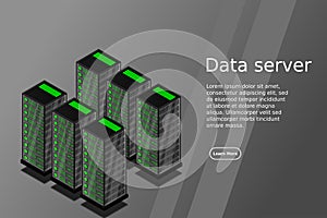 Mainframe, powered server, high technology concept, data center, cloud data storage isometric