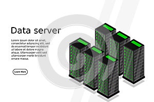 Mainframe, powered server, high technology concept, data center, cloud data storage isometric