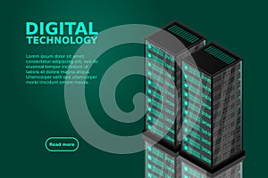 Mainframe, powered server, high technology concept, data center, cloud data storage isometric