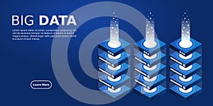 Mainframe, powered server, high technology concept, data center, cloud data storage isometric