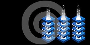 Mainframe, powered server, high technology concept, data center, cloud data storage isometric