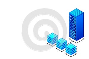 Mainframe, powered server, high technology concept, data center, cloud data storage isometric