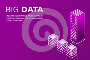 Mainframe, powered server, high technology concept, data center, cloud data storage isometric