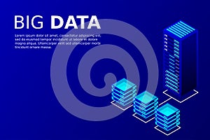 Mainframe, powered server, high technology concept, data center, cloud data storage isometric