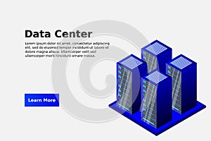 Mainframe, powered server, high technology concept, data center, cloud data storage isometric