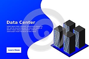 Mainframe, powered server, high technology concept, data center, cloud data storage isometric