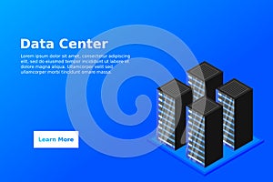 Mainframe, powered server, high technology concept, data center, cloud data storage isometric