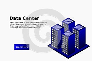 Mainframe, powered server, high technology concept, data center, cloud data storage isometric