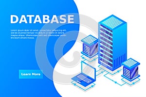 Mainframe, powered server, high technology concept, data center, cloud data storage isometric