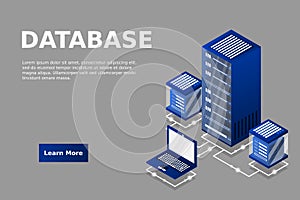 Mainframe, powered server, high technology concept, data center, cloud data storage isometric