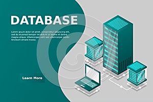 Mainframe, powered server, high technology concept, data center, cloud data storage isometric