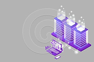 Mainframe, powered server, high technology concept, data center, cloud data storage isometric