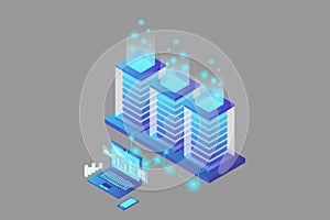 Mainframe, powered server, high technology concept, data center, cloud data storage isometric