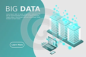 Mainframe, powered server, high technology concept, data center, cloud data storage isometric