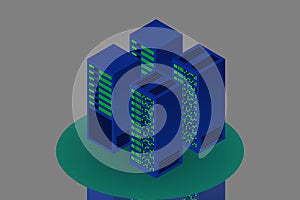 Mainframe, powered server, high technology concept, data center, cloud data storage isometric