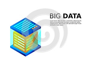 Mainframe, powered server, high technology concept, data center, cloud data storage isometric