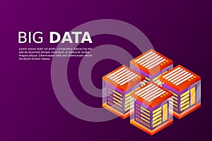 Mainframe, powered server, high technology concept, data center, cloud data storage isometric