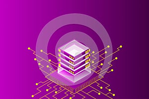 Mainframe, powered server, high technology concept, data center, cloud data storage isometric