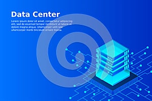 Mainframe, powered server, high technology concept, data center, cloud data storage isometric