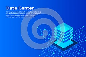 Mainframe, powered server, high technology concept, data center, cloud data storage isometric