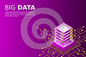 Mainframe, powered server, high technology concept, data center, cloud data storage isometric