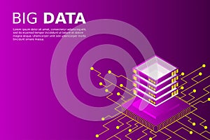 Mainframe, powered server, high technology concept, data center, cloud data storage isometric