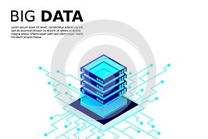 Mainframe, powered server, high technology concept, data center, cloud data storage isometric