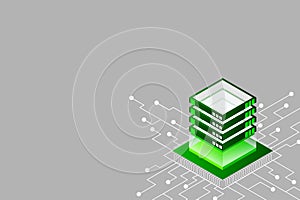 Mainframe, powered server, high technology concept, data center, cloud data storage isometric