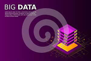 Mainframe, powered server, high technology concept, data center, cloud data storage isometric