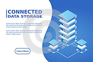 Mainframe, powered server, high technology concept, data center, cloud data storage isometric