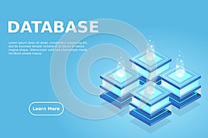 Mainframe, powered server, high technology concept, data center, cloud data storage isometric