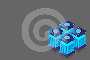 Mainframe, powered server, high technology concept, data center, cloud data storage isometric