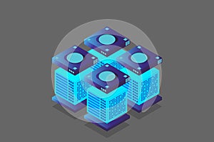 Mainframe, powered server, high technology concept, data center, cloud data storage isometric